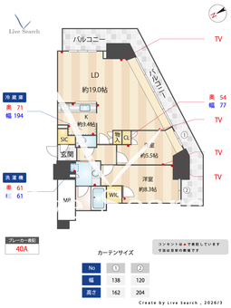 ジークレフ新神戸タワー 1304 【兵庫県新神戸駅】 の間取り図