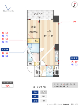 M：COURT新町 1302 【大阪府大阪メトロ四ツ橋線　本町駅　徒歩6分】 の間取り図