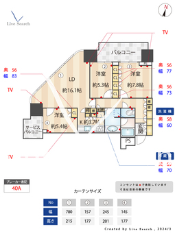 二子玉川ライズタワー＆レジデンス　タワーイースト 1501 【二子玉川】 の間取り図