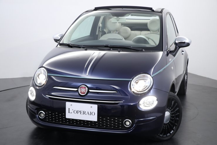 フィアット 500C 1.2 Riva 日本未発売 専用色 紺幌 Pelle Frau製