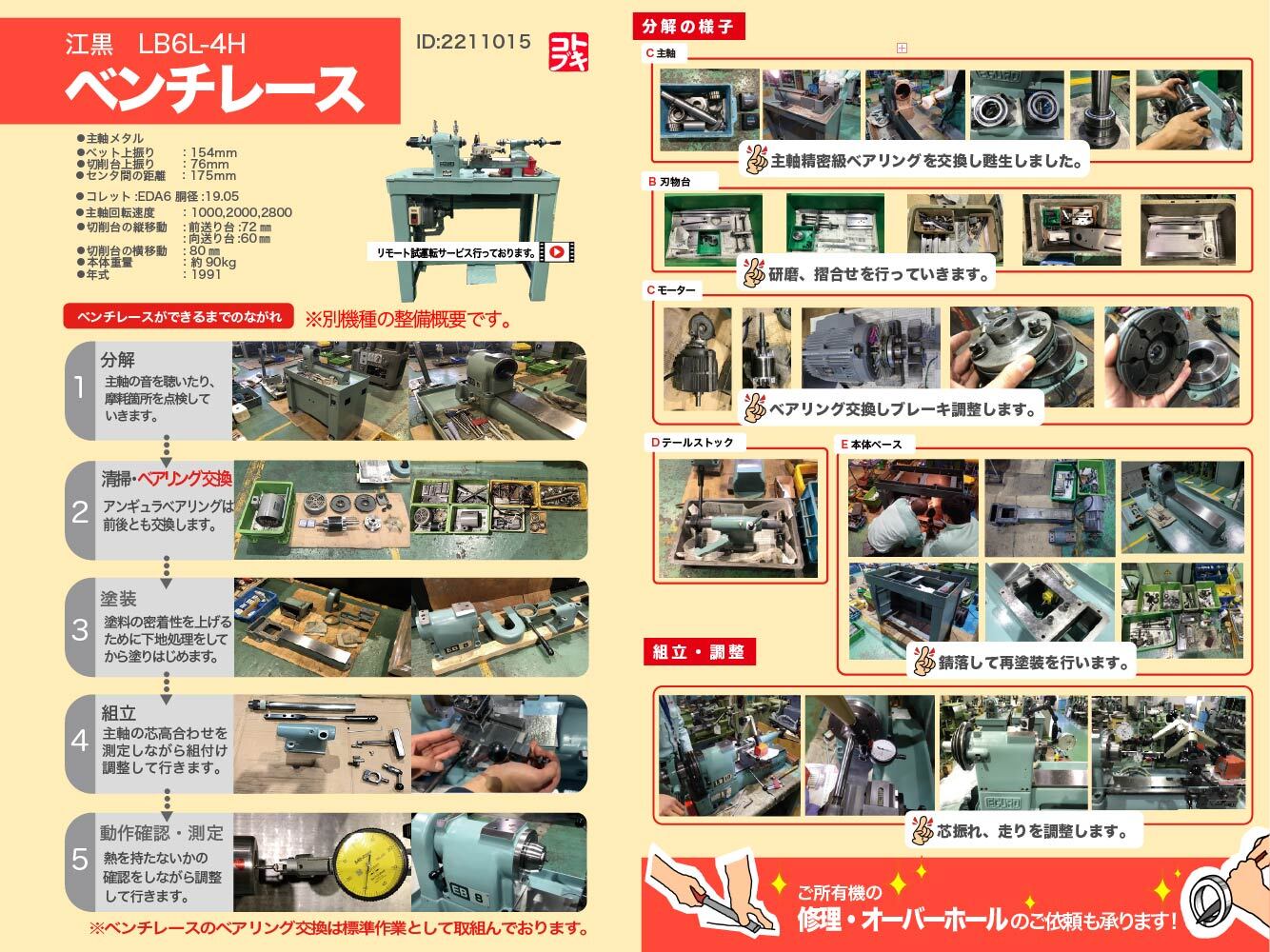 江黒 卓上旋盤(ベンチレース) PH6L-4H | マシンライフ