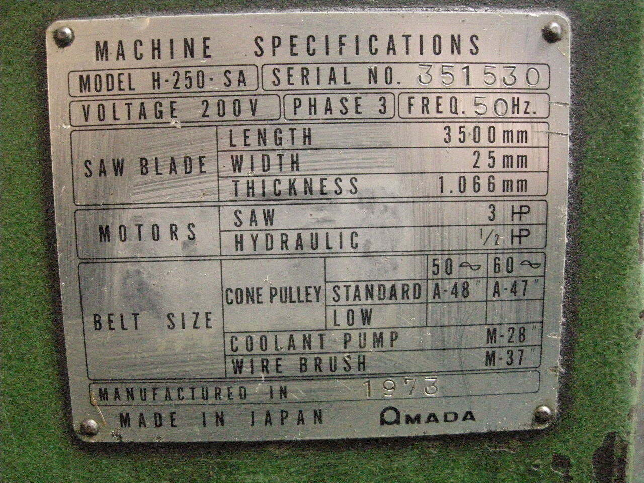 アマダ バンドソー H-250-SA