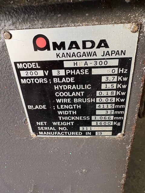アマダ 300㎜バンドソー HFA300