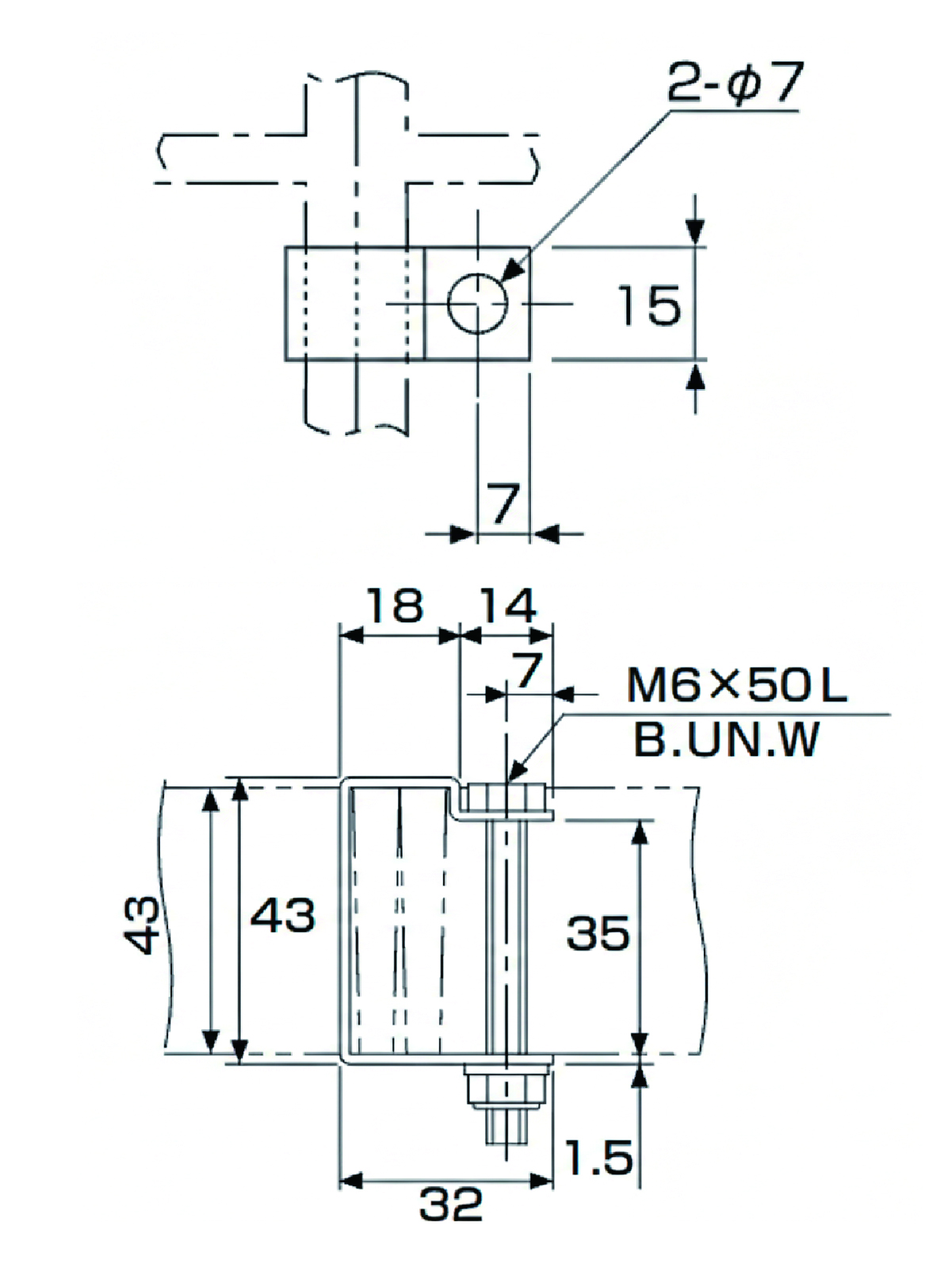 FRPグレーチングの固定金具「40H-4」のサイズ詳細図