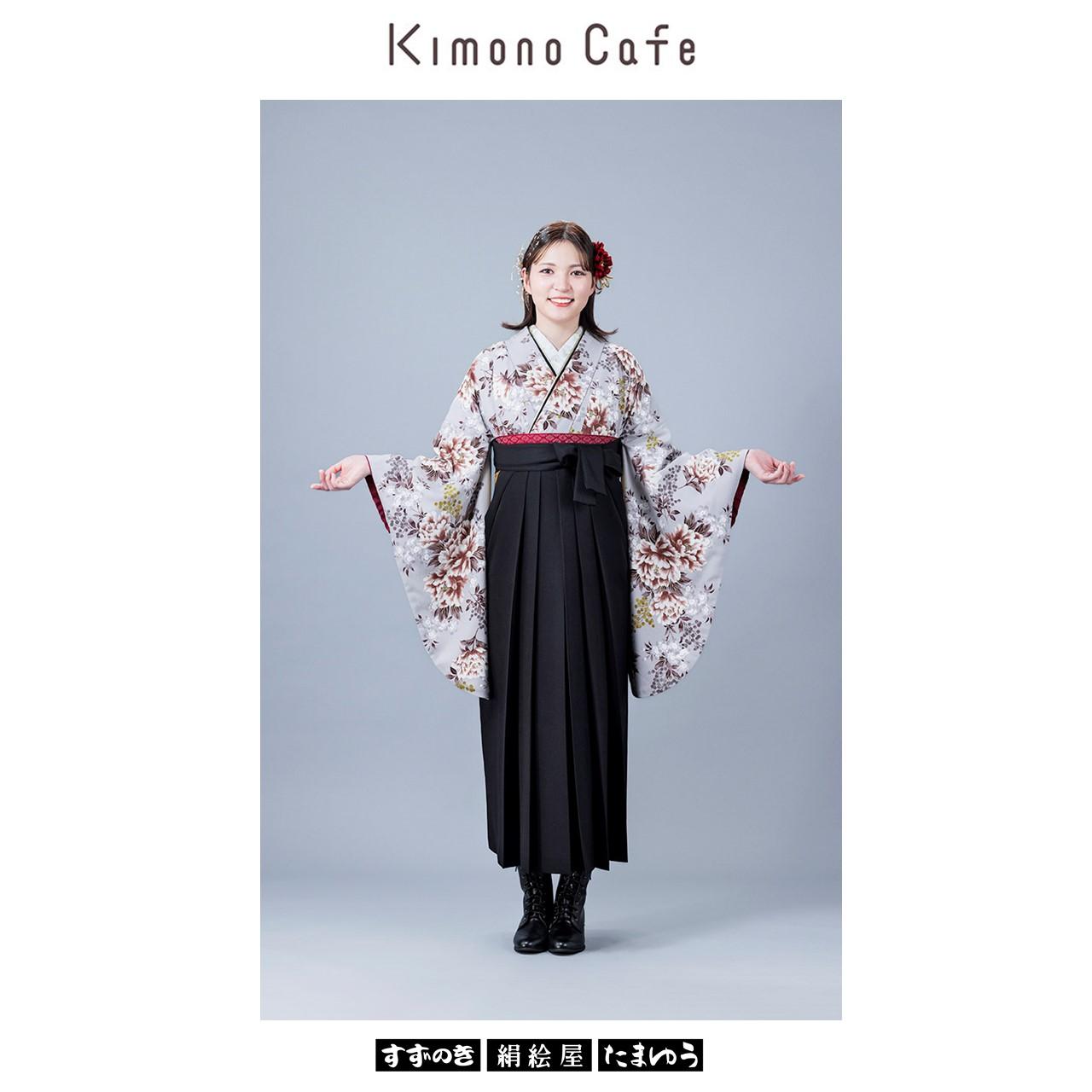 kimono1033（牡丹と南天　グレー）