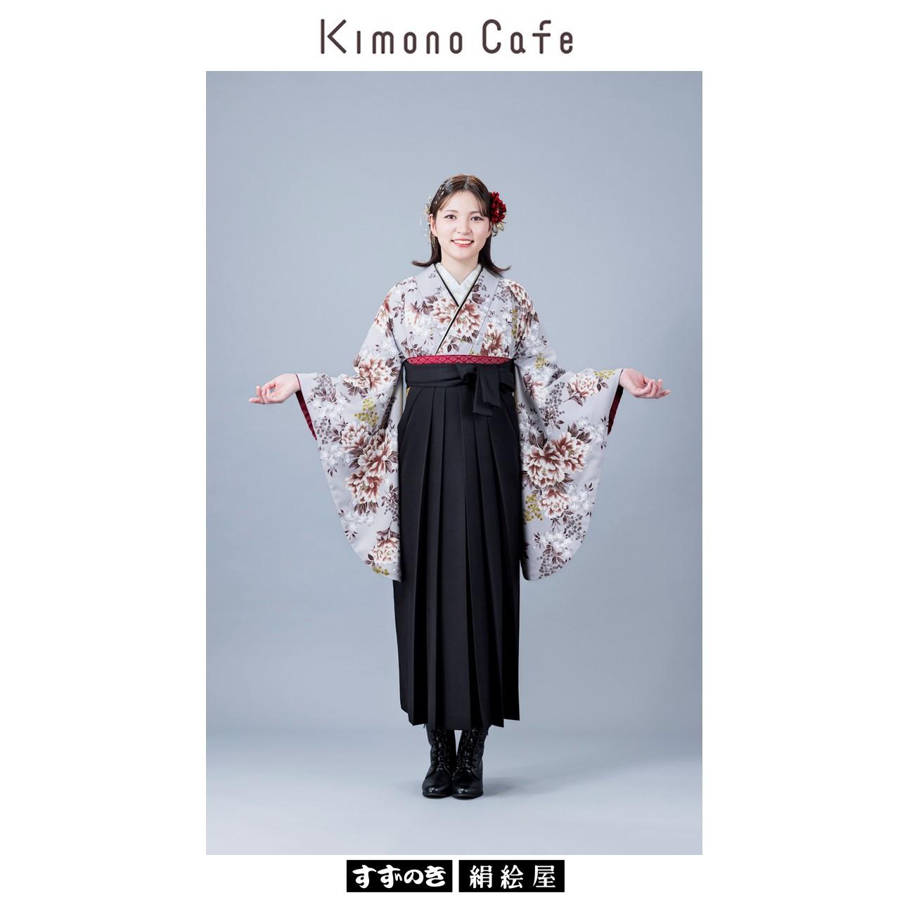 kimono1033（牡丹と南天　グレー）