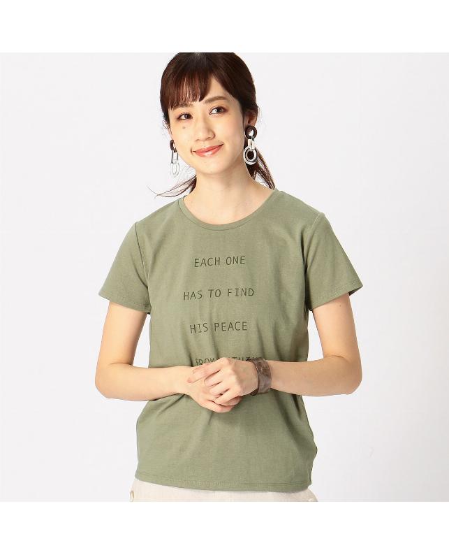 A：BASE BRAND 01 メッセージプリント Ｔシャツ カーキ