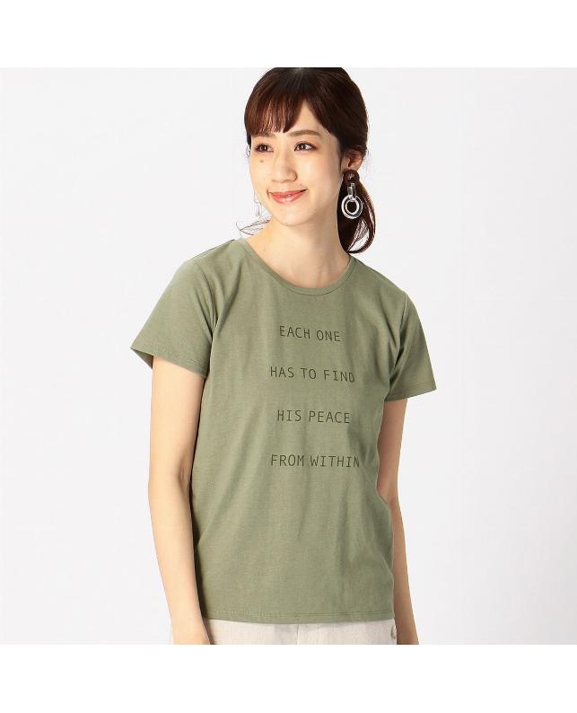 A：BASE BRAND 01 メッセージプリント Ｔシャツ カーキ