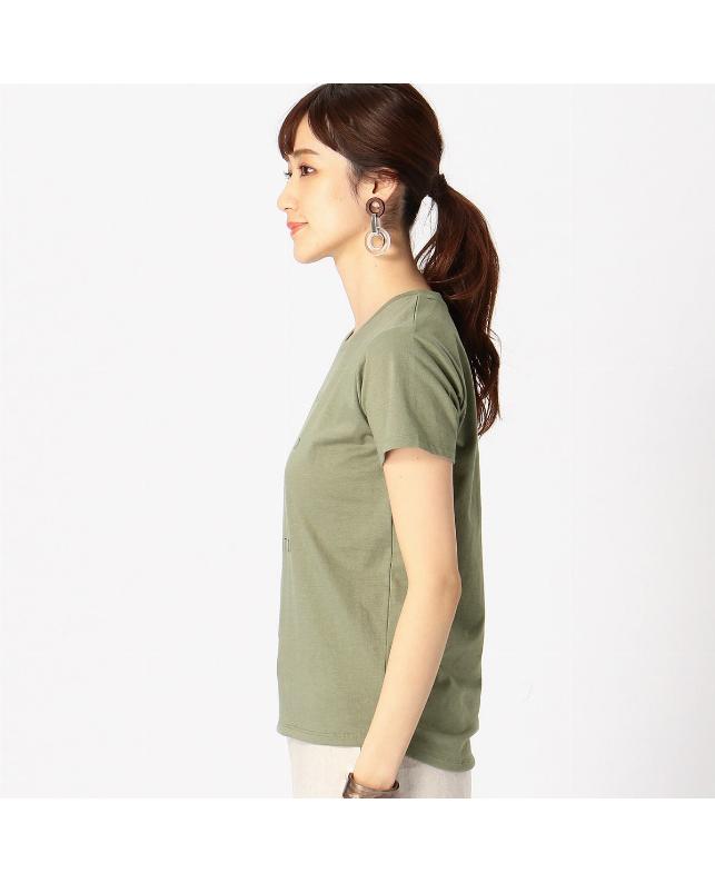 A：BASE BRAND 01 メッセージプリント Ｔシャツ カーキ