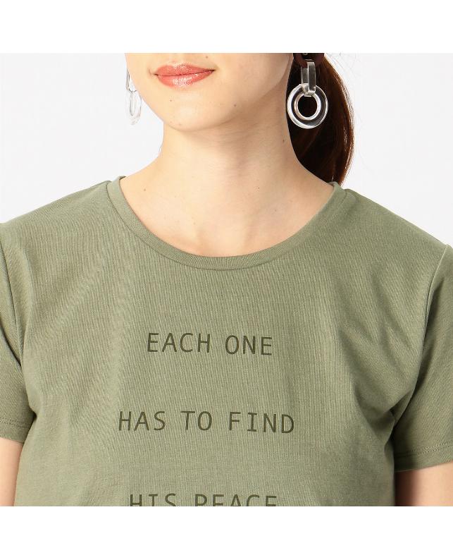 A：BASE BRAND 01 メッセージプリント Ｔシャツ カーキ