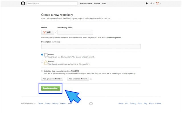 「Create repository」をクリックする