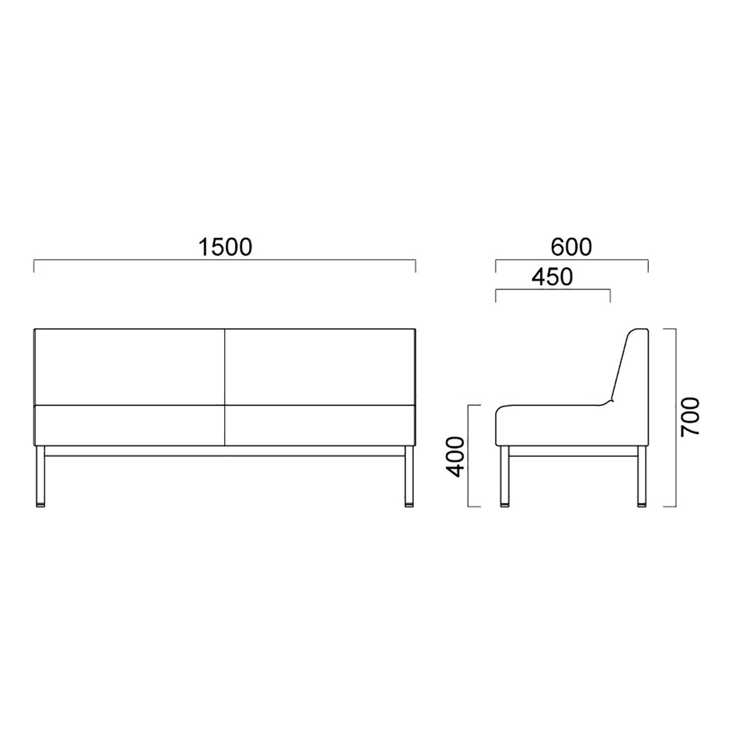 コルプスBN 背付W1500 B:スチール脚 _図面
