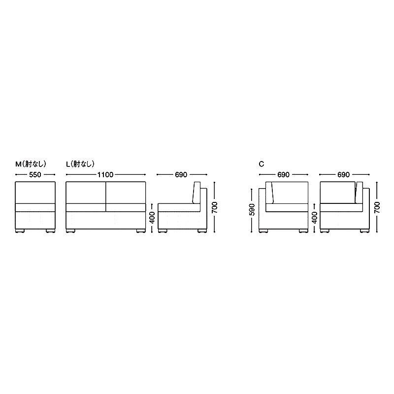 ロードスM(肘なし)(屋外対応別張品) _図面