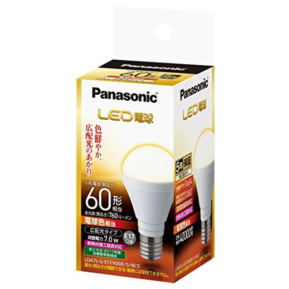 Panasonic Panasonic Led Bulb E17 Base Bulb 60 Type Equivalent Bulb Color Equivalent 7 0 W Wide Light Distribution Type Lda7lge17k60esw2 Want Jp
