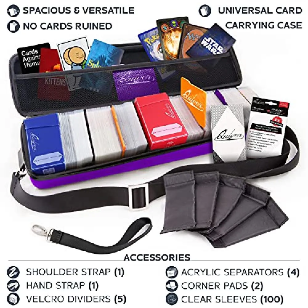 Quiver Time Quiver Portable Game Card Carrying Case Stylish Pu Leather Exterior Double Zipper Divider Wrist Strap Shoulder Strap Deck Box Compatible Plus 100 Clear Sleeves Violet Want Jp