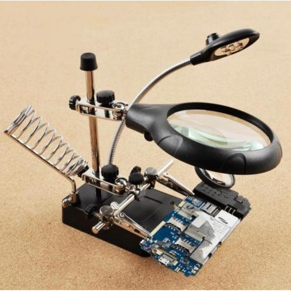 Precision work stand loupe fixing clip & soldering iron stand & battery & cleaning cloth (5 LED light separation type magnifying glass 2 types included)