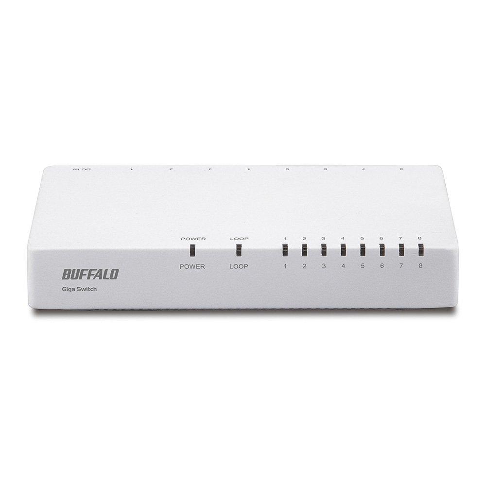 BUFFALO Giga compatible plastic housing AC power supply 8-port white switching hub LSW5-GT-8EP/WHM