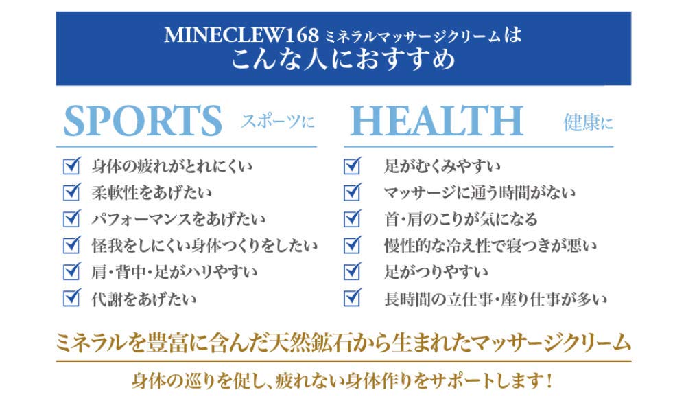 Mineclew168 Mineclew168 Minicle 168 Massage Cream 110g Body Cream Shoulder Neck Waist Calf Sole Body Care Before And After Sports Want Jp