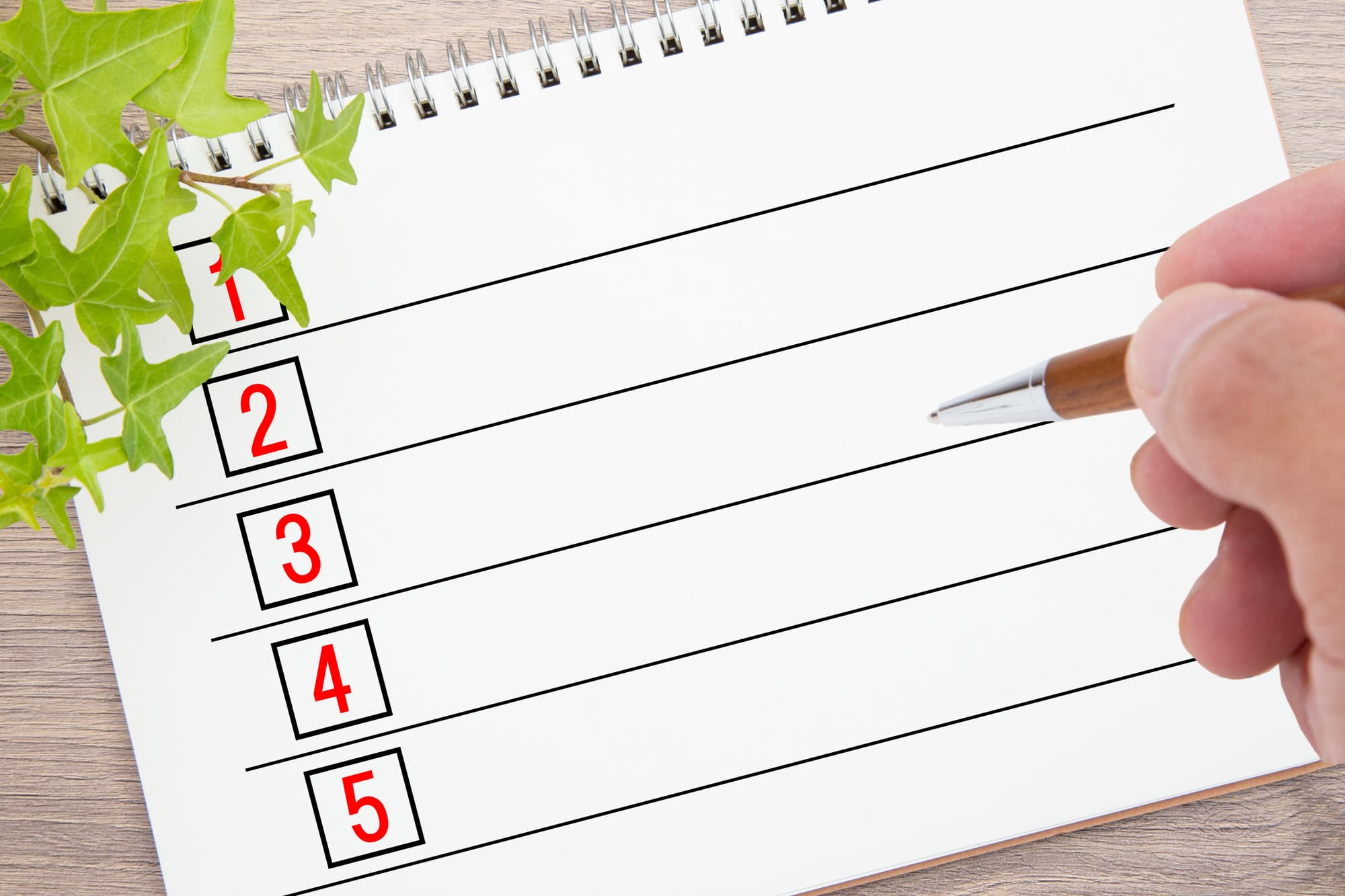 1~5までの数字が書かれたチェックリスト