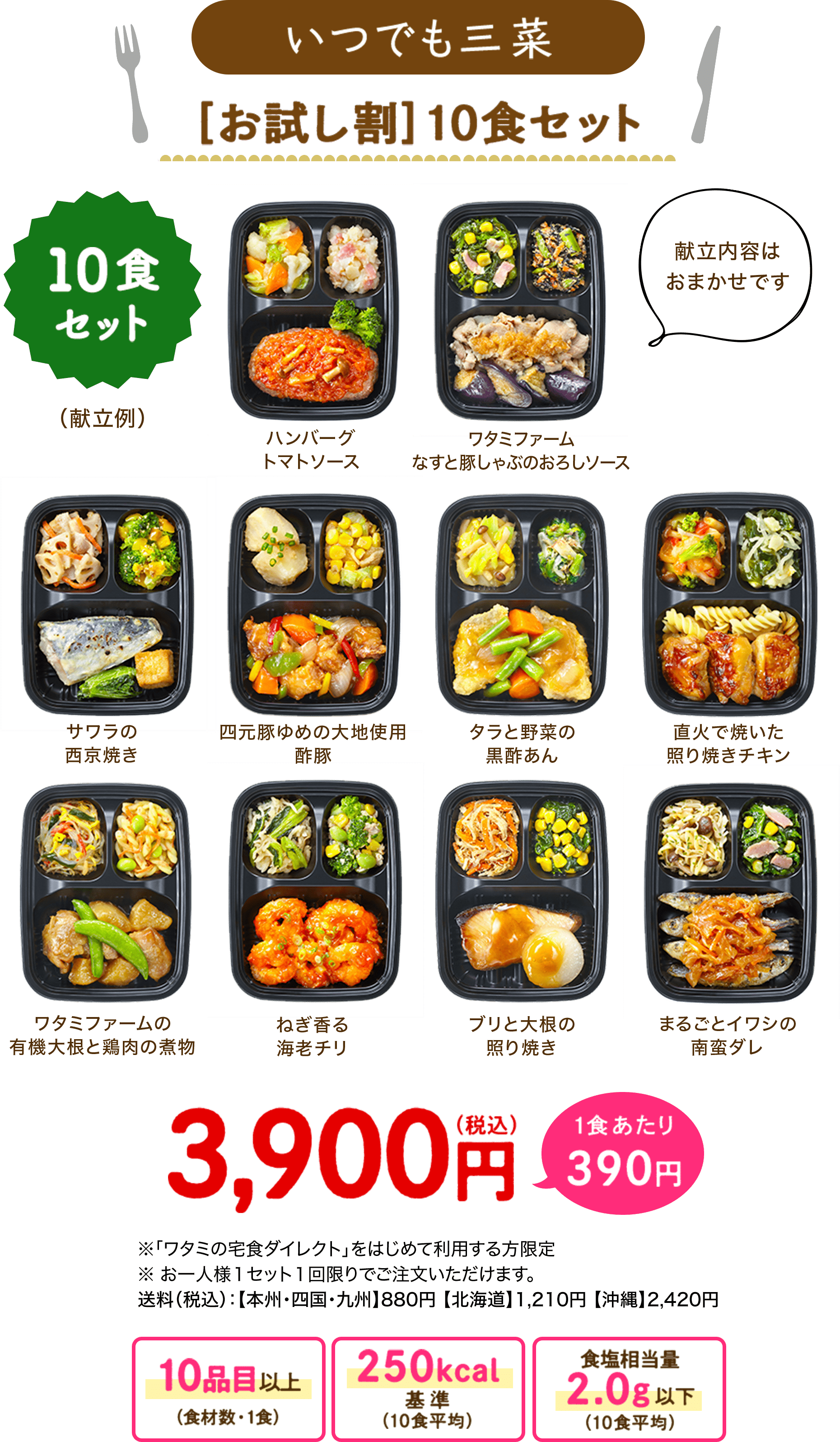 いつでも三菜 お試し割10食セット 3,900円(税込)