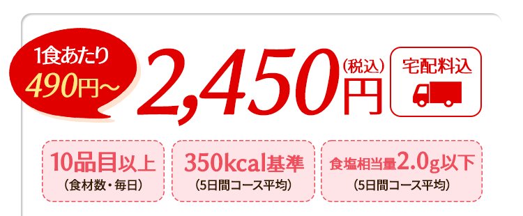 １食あたり490円?　2,450(税込)宅配料込　10品目以上、350kcal基準、食塩相当量2.0g以下 陽とだいちの恵みの食材といわれる話題の「きく芋」