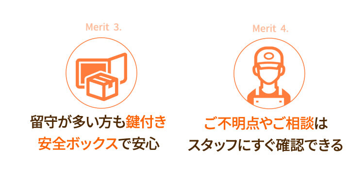 ・留守が多い方も鍵付き安全ボックスで安心・ご不明点やご相談はスタッフにすぐ確認できる