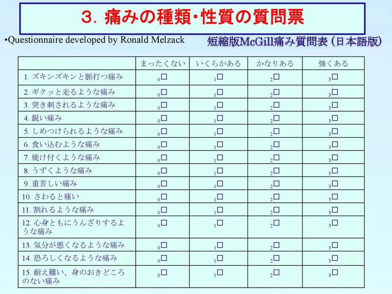 マギル痛み質問票：井関先生提供