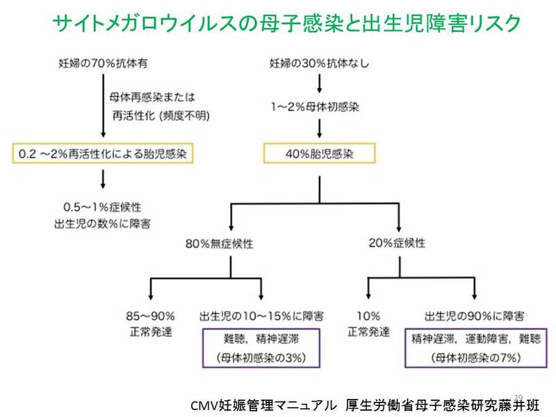 サイトメガロウイルスの母子感染と出生児障害リスク
