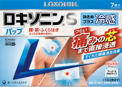 画像：ロキソニンSパップのパッケージ写真。