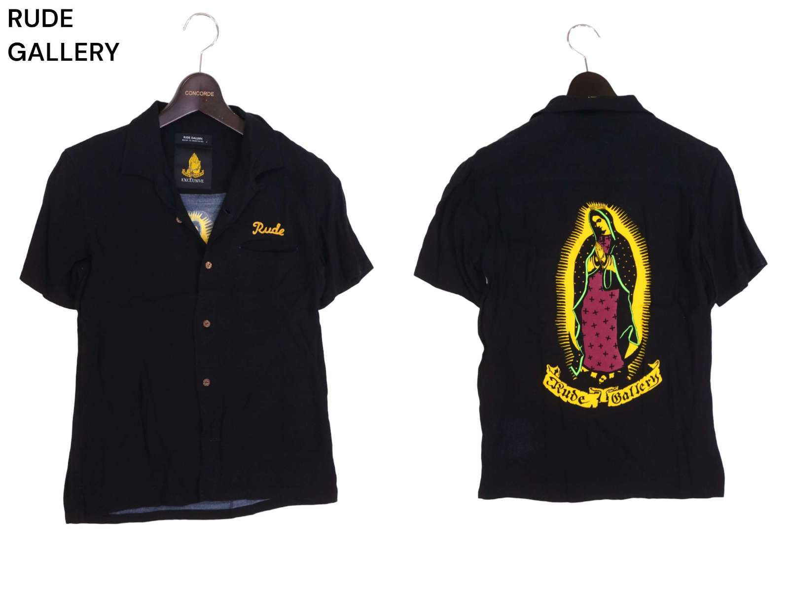 RUDE GALLERY ルードギャラリー 春夏 マリア 祈り手★ 半袖 オープンカラー シャツ Sz.2　メンズ 黒　I4T01733_5#A