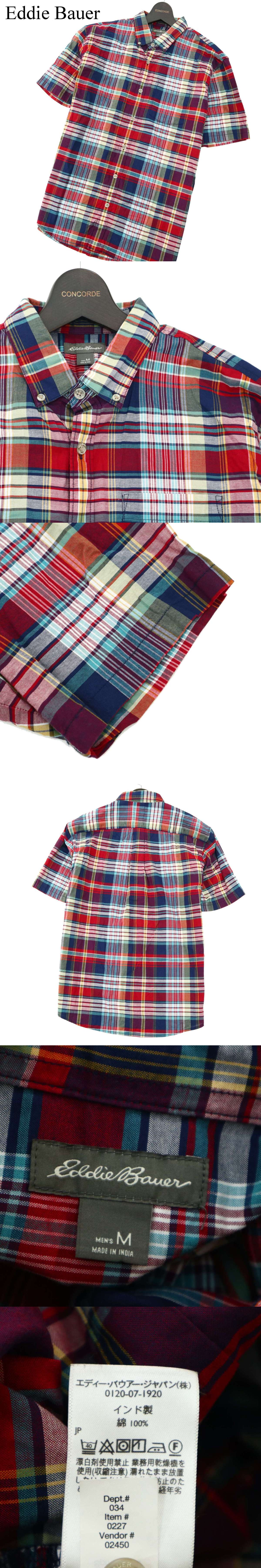 パーティを彩るご馳走や Eddie Bauer エディーバウアー 春夏 インド綿 半袖 ボタンダウン チェック シャツ Sz M メンズ アウトドア t032 7 A Lacistitis Es