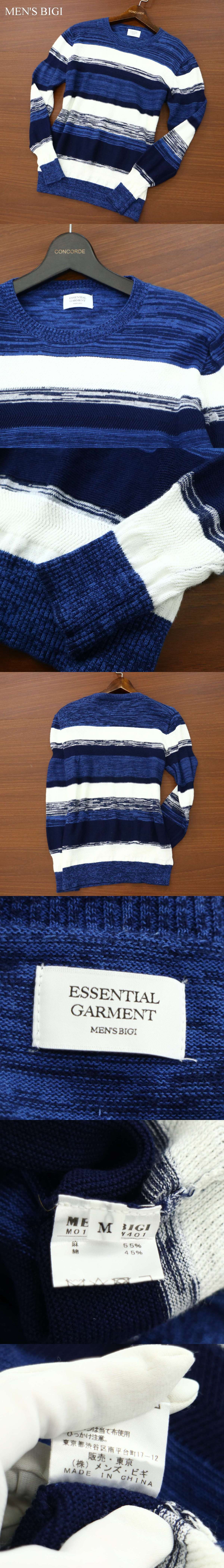 MEN'S BIGI メンズビギ リネン 評判 コットン混 春夏 かすれボーダー C2T00928_2#J セーター Sz.M メンズ ニット ネイビー MEN'S BIGI メンズビギ リネン 評判 コットン混 春夏 かすれボーダー C2T00928_2#J セーター Sz.M メンズ ニット ネイビー