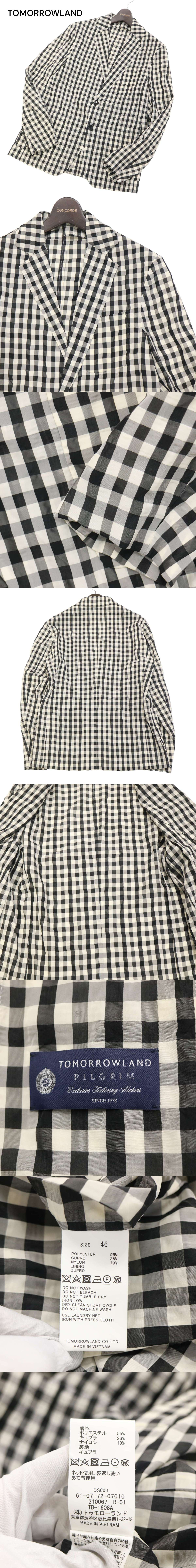 TOMORROWLAND PILGRIM トゥモローランド ピルグリム 春夏 ポリ&キュプラ★ サッカー チェック ジャケット Sz.46　メンズ　I4T00512_2#M