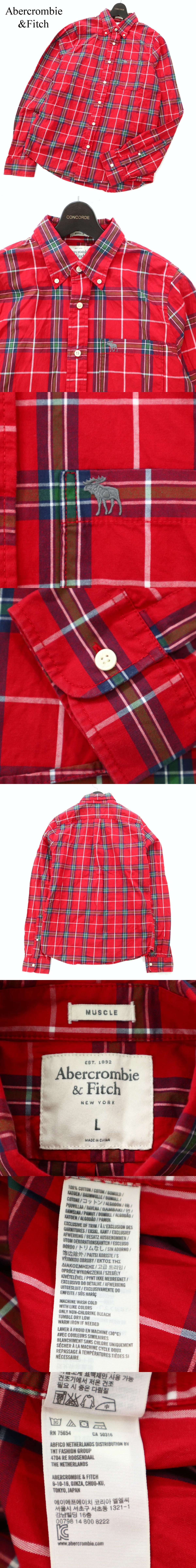 大人気 Abercrombiefitch アバクロンビー フィッチ 通年 ロゴ刺繍 長袖 ボタンダウン チェック シャツ Sz L 赤 メンズ C2t 3 C Www iwearparts Com