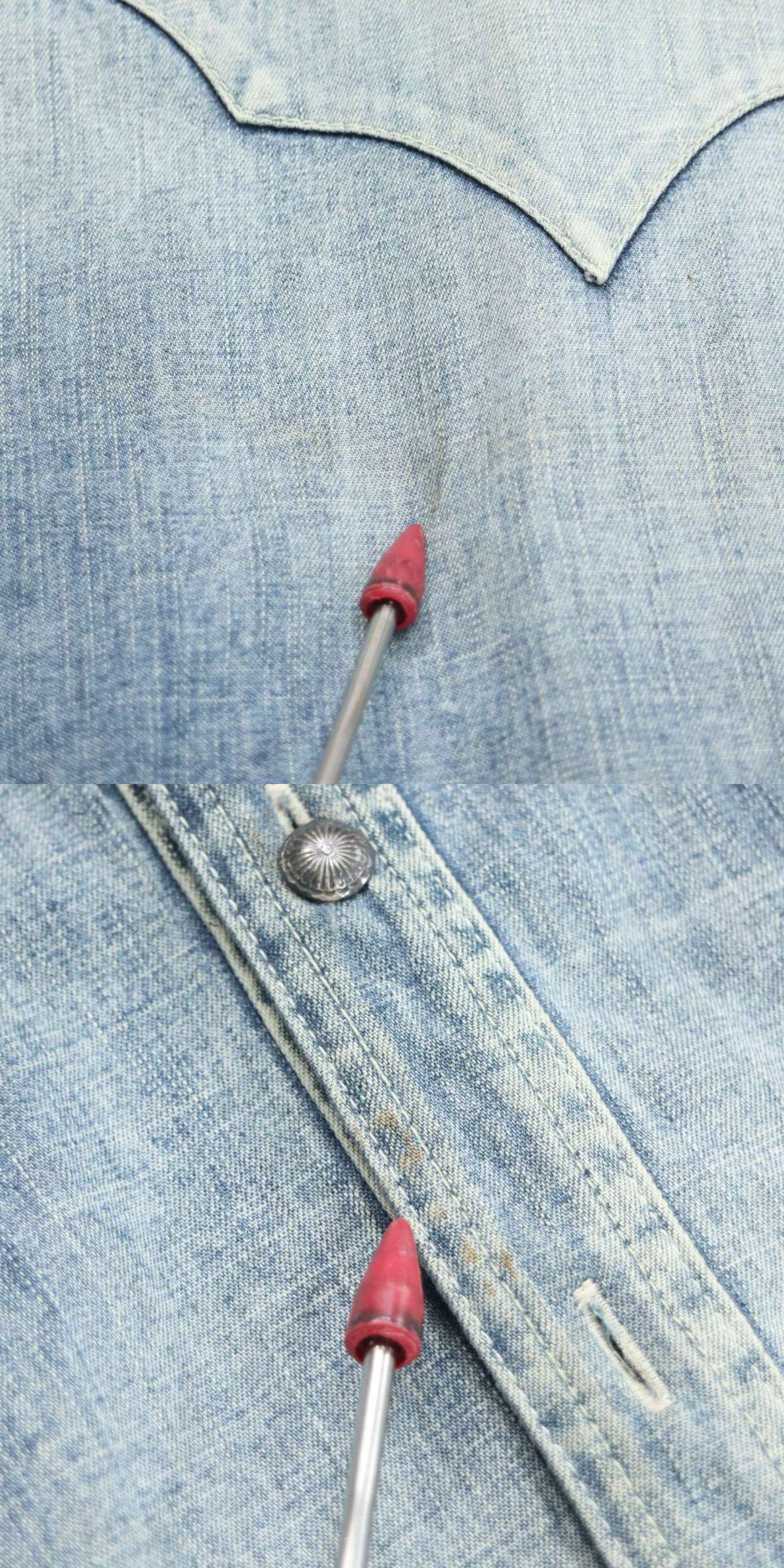 BACKLASH バックラッシュ イサムカタヤマ ヴィンテージ加工★ ピッグスキン 長袖 ウエスタン デニム シャツ Sz.XS　メンズ　K3T00606_A#O