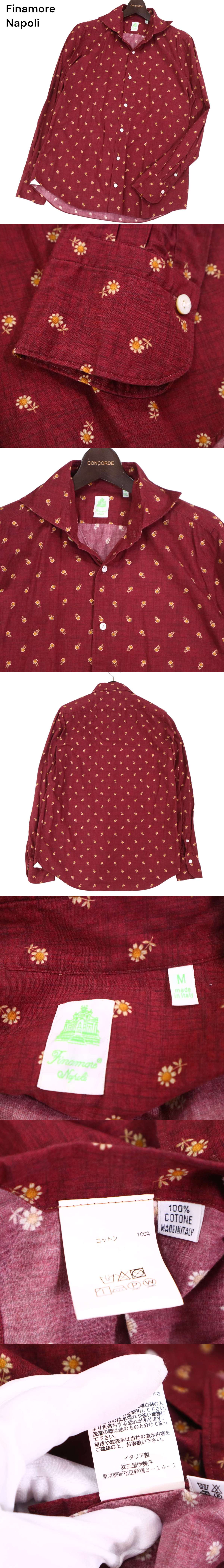 イタリア製★ Finamore Napoli フィナモレ 通年 花柄★ 長袖 コットン シャツ Sz.M　メンズ　I4T01682_5#C