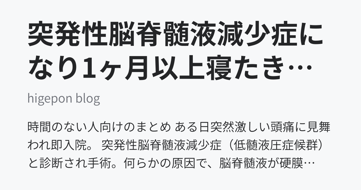突発性脳脊髄液減少症になり1ヶ月以上寝たきりだった話 Higepon Blog ニュートピ Twitterで話題のニュースをお届け