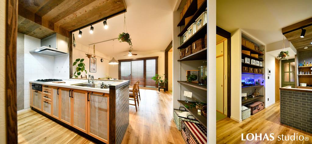 天井にまでこだわったヴィンテージ調キッチンのリノベーション事例