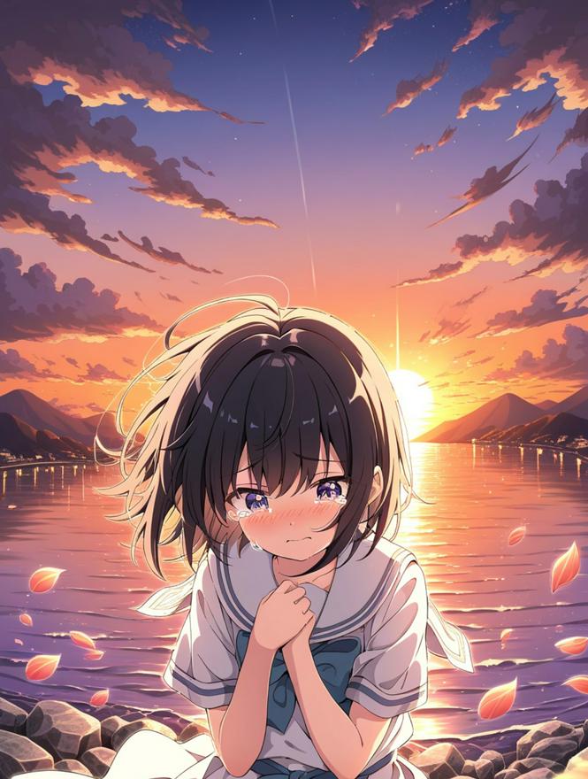黄昏に輝く君の涙痕