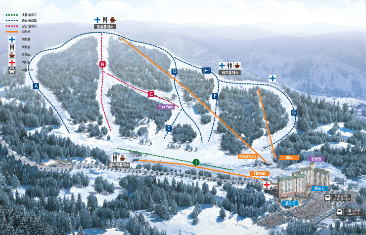 韓國橡樹谷滑雪場地圖