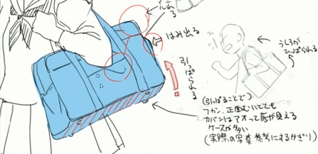 鞄の底面があおりに