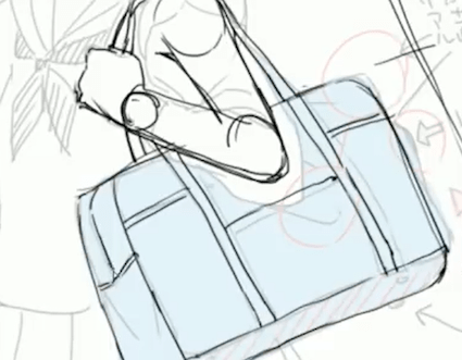 鞄のチャックを描く