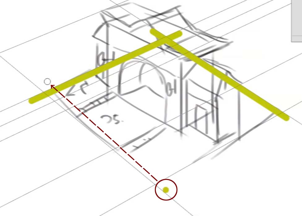 パスを補助線に線を引きます