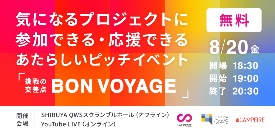 クラウドファンディング等を通じた応援型 仲間集めができる参加型のピッチイベント 挑戦の交差点 Bon Voyage Peatix