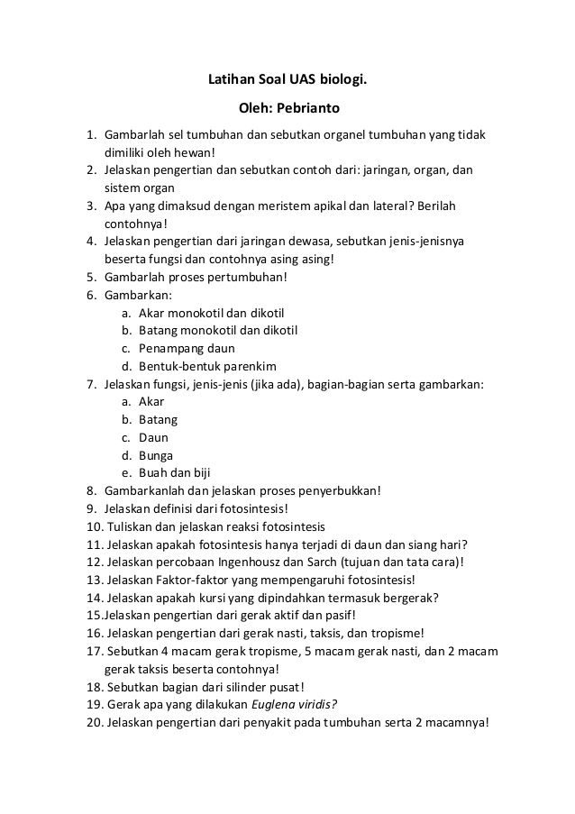 Contoh Soal Uas Biologi Kelas X Semester 1 Kurikulum 2013 Contoh Soal Uas Biologi Kelas X Semester 1 Kurikulum 2013