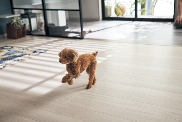 ベリティスフロアー わんにゃん Smile 1.5mm リフォームフローリング USUI-TA(ウスイータ)滑り配慮仕様|パナソニック ハウジングソリューションズ