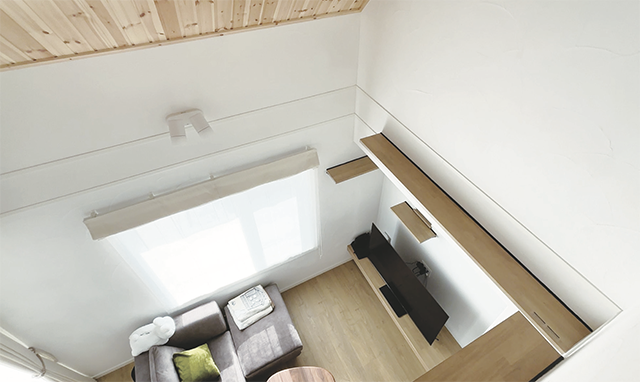 吹き抜けには、1階と2階をつなぐキャットステップを設置。