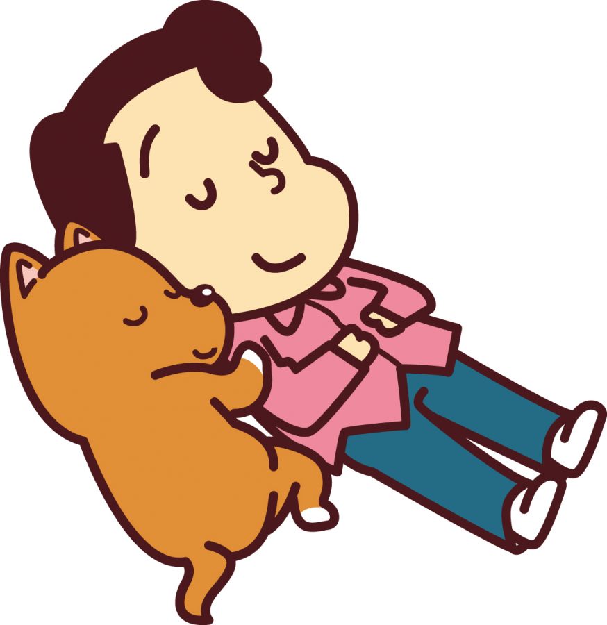 飼い主さんと愛犬が寝ているイラスト