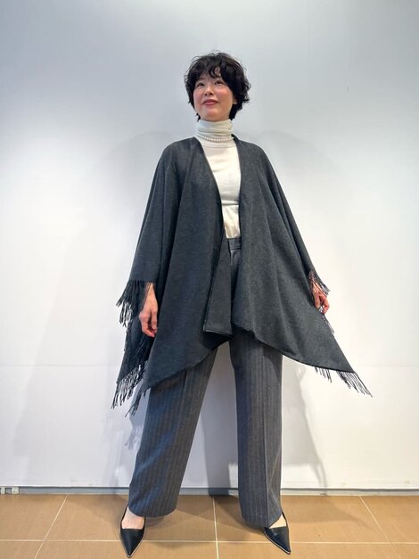 パイピングカシミヤポンチョ