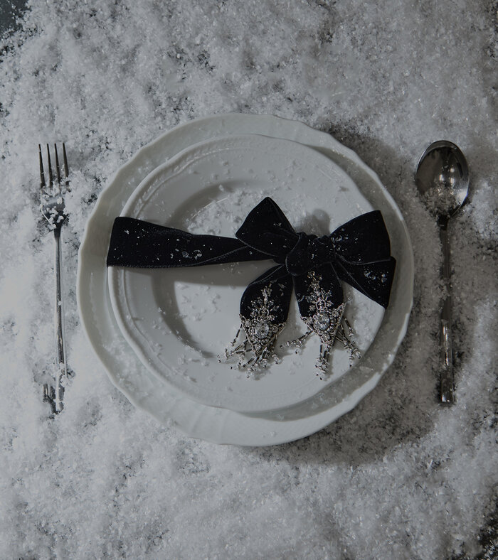 crystal silver tip velvet long ribbon